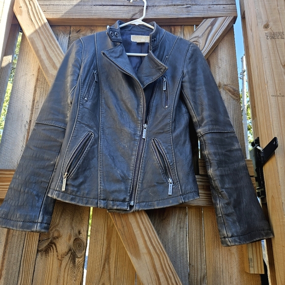 Michael Kors Distressed Leather Moto Jacket - Picture 11 of 13